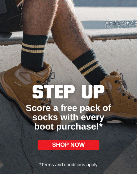 Step Up - Score a free pack of socks with every boot purchase!