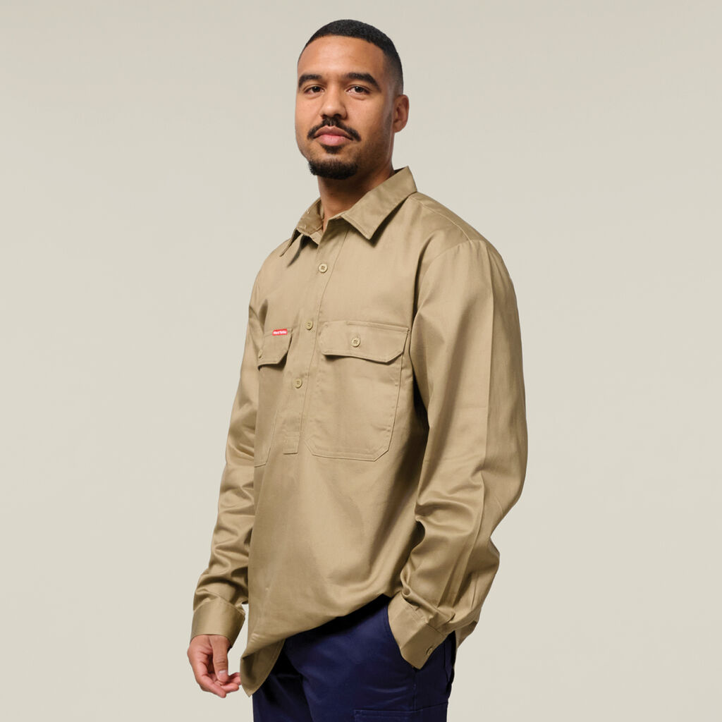 Long Sleeve Closed Front Cotton Drill Work Shirt