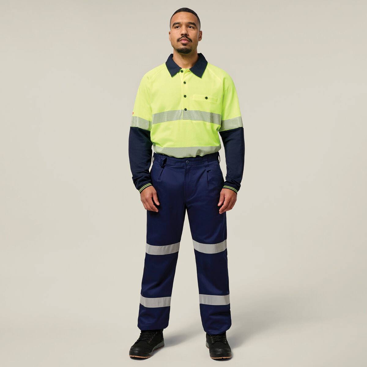 Koolgear Hi Vis Taped L/S Polo Yellow/Navy | Hard Yakka