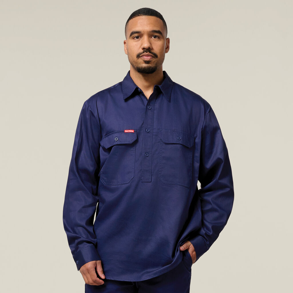 Long Sleeve Closed Front Cotton Drill Work Shirt