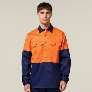 Hi-Vis 2 Tone Closed Front Long Sleeve Shirt with Gusset