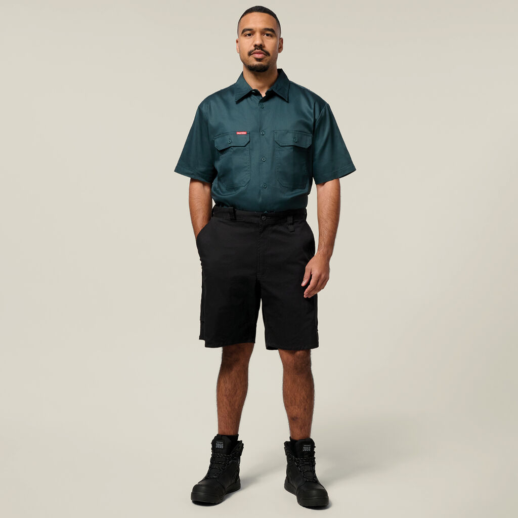 Short Sleeve Open Front Cotton Drill Work Shirt