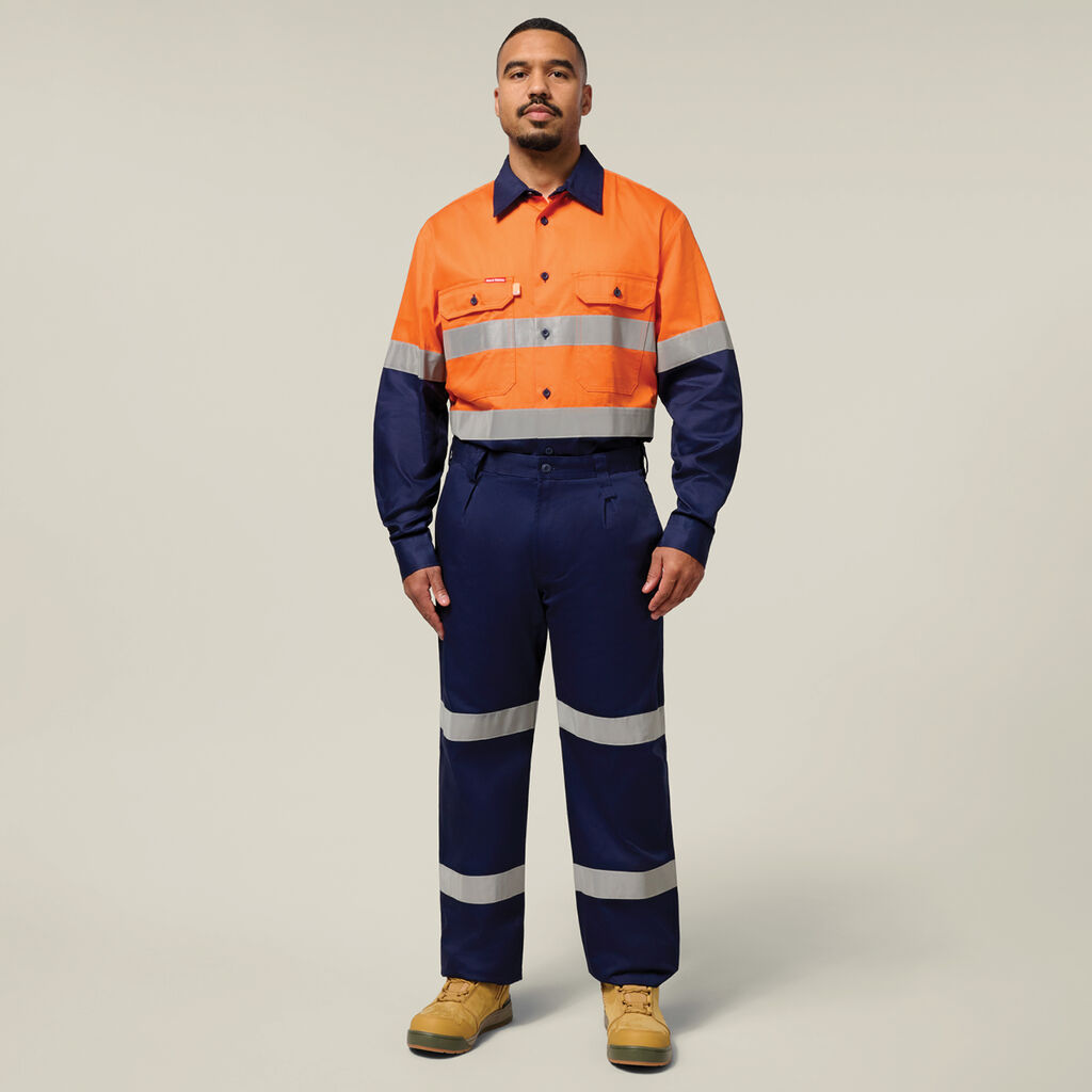 Hi-Vis 2 Tone Long Sleeve Taped Cotton Drill Shirt