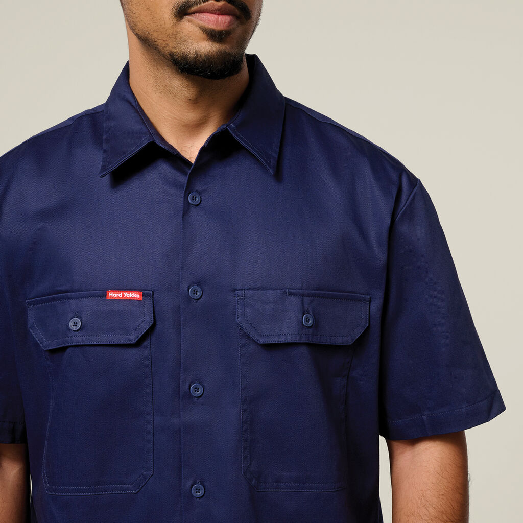 Short Sleeve Open Front Cotton Drill Work Shirt