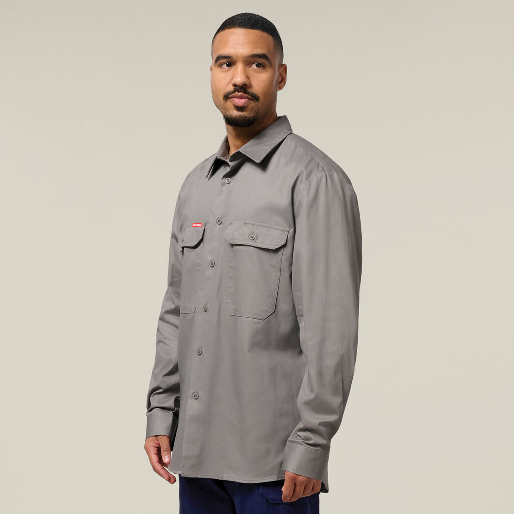 Long Sleeve Open Front Cotton Drill Work Shirt