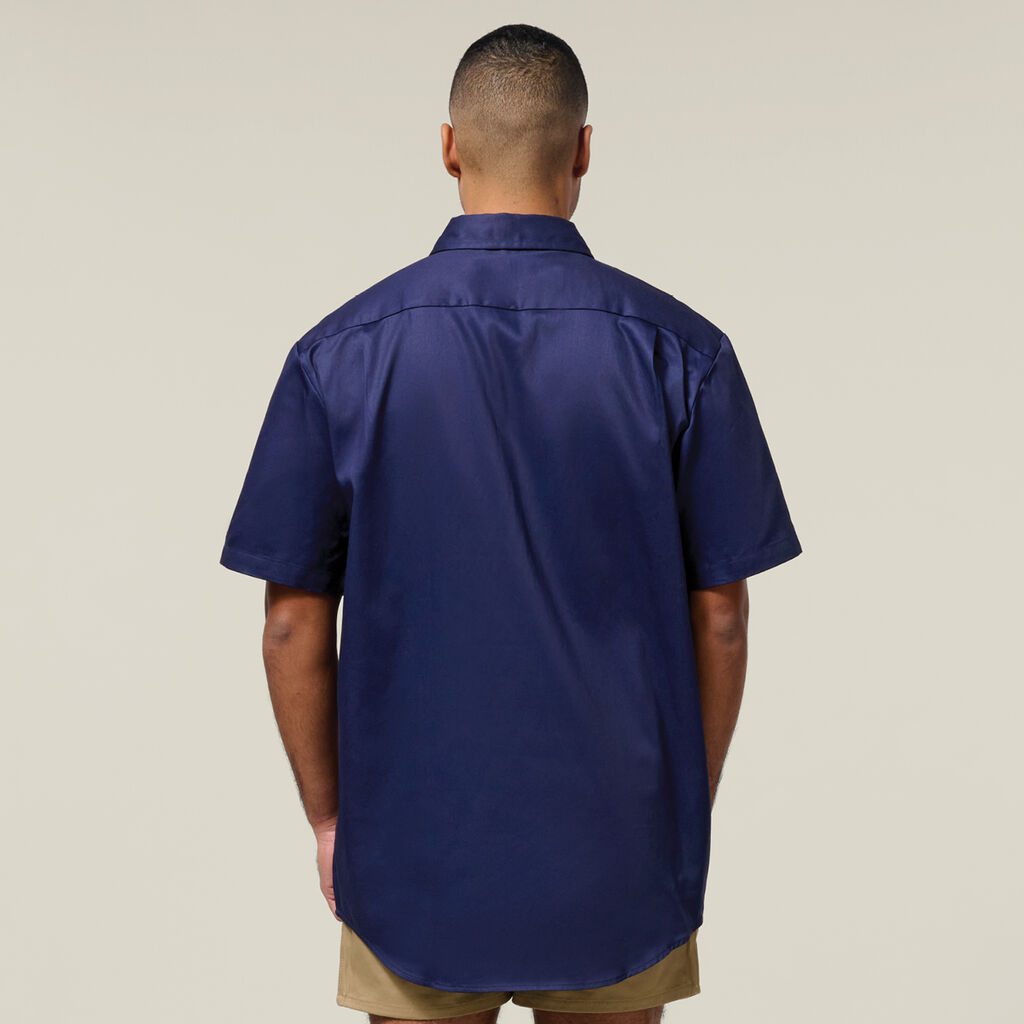 Short Sleeve Open Front Cotton Drill Work Shirt