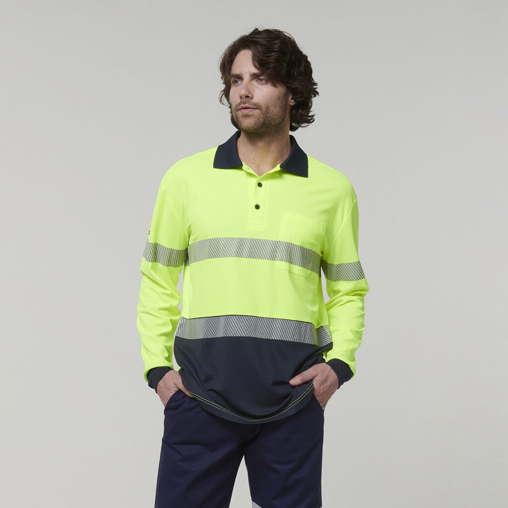 Mens Long Sleeve Hi Vis Taped Polo 