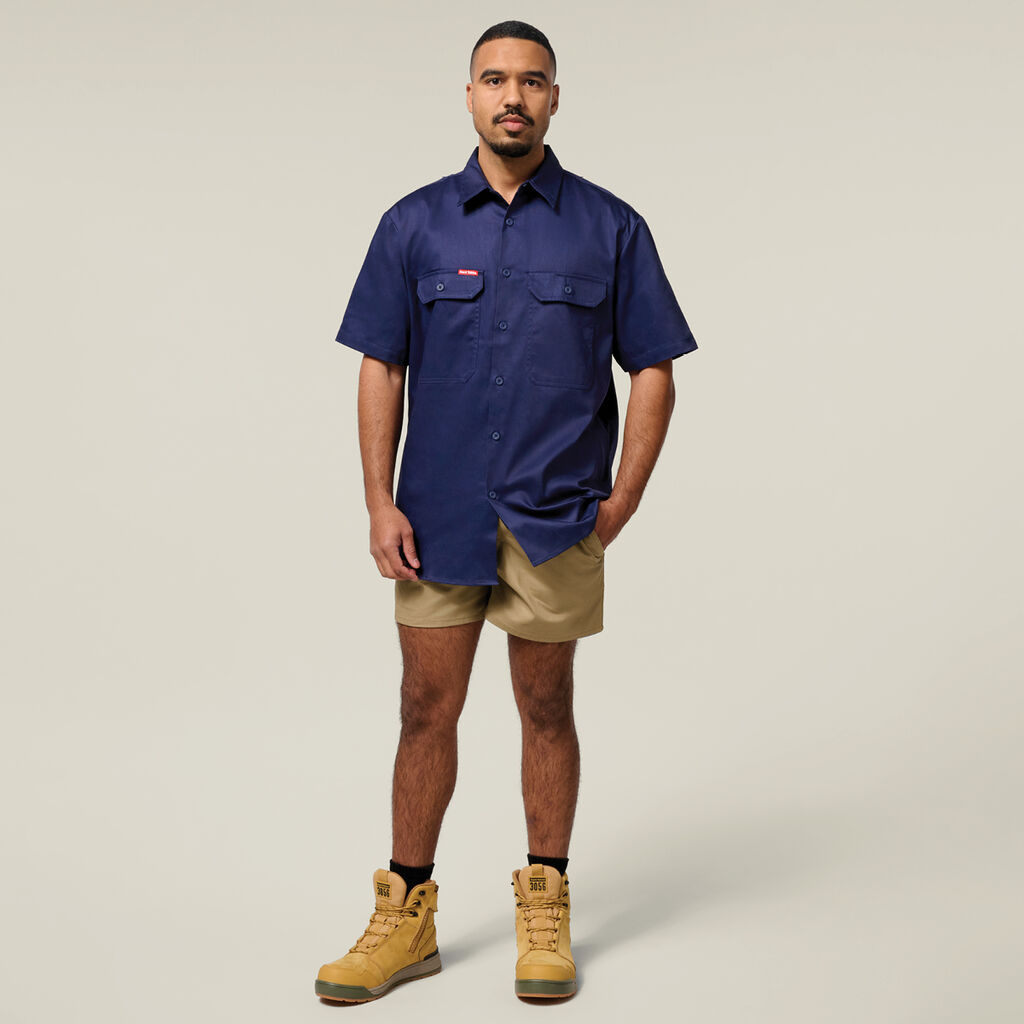 Short Sleeve Open Front Cotton Drill Work Shirt