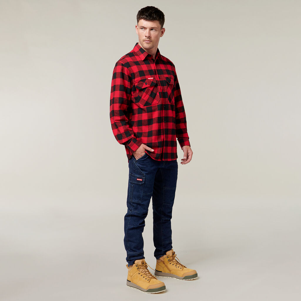 Long Sleeve Check Flannel Cotton Work Shirt