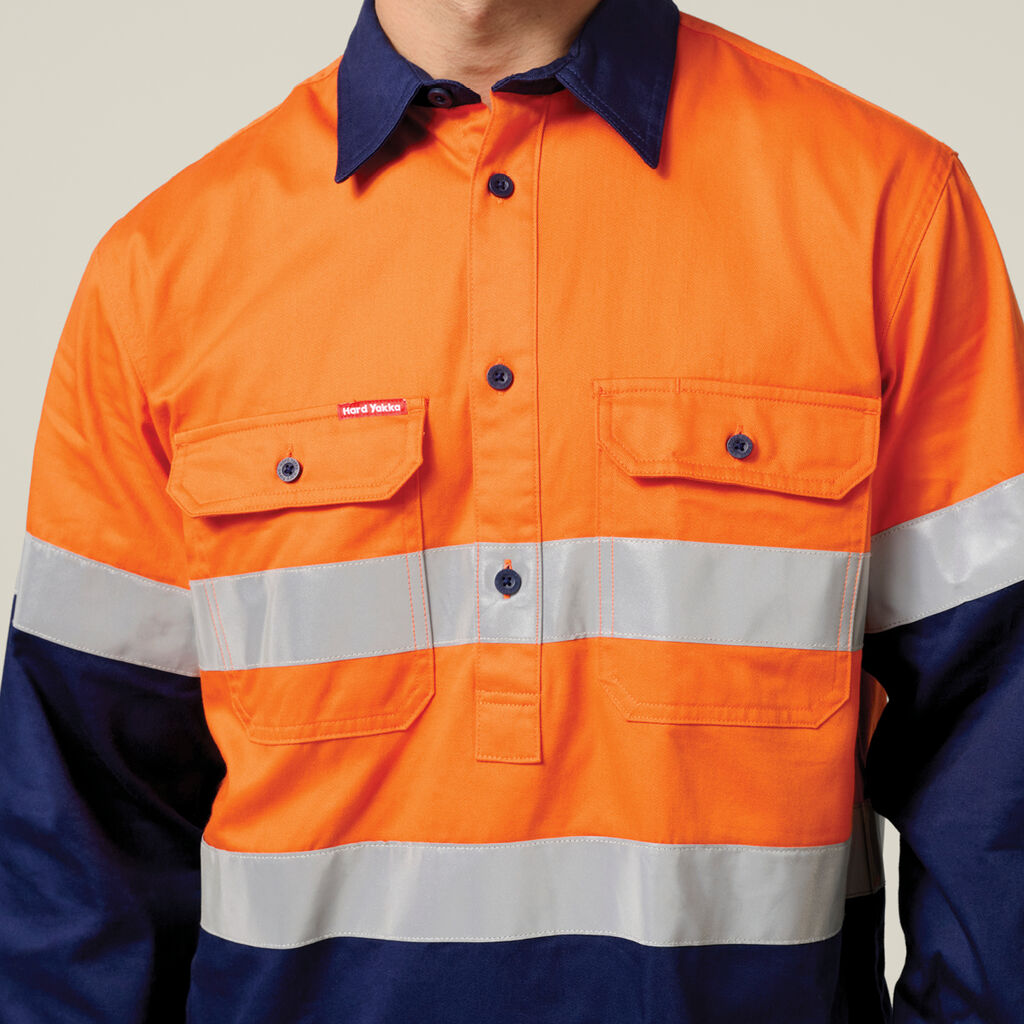 Core Hi-Vis Long Sleeve Heavyweight Closed Front Taped Shirt