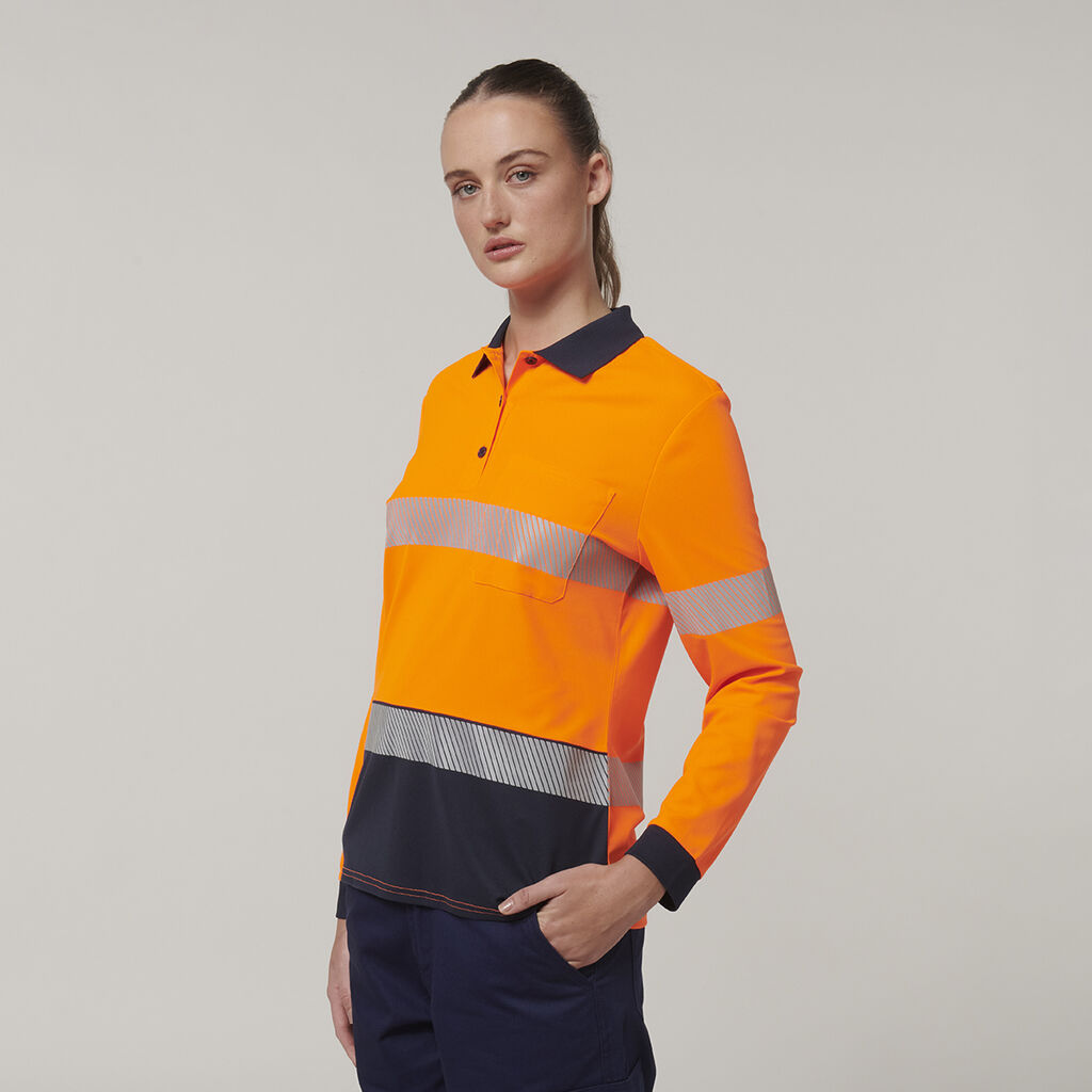 Womens Long Sleeve Hi Vis Taped Polo | Hard Yakka Australia