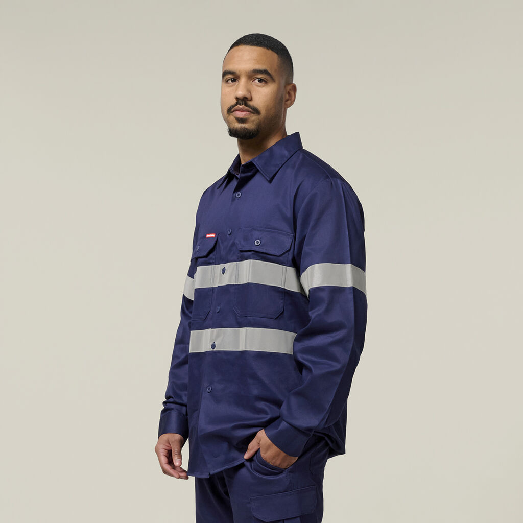 Hi-Vis Cotton Drill Long Sleeve Taped Shirt