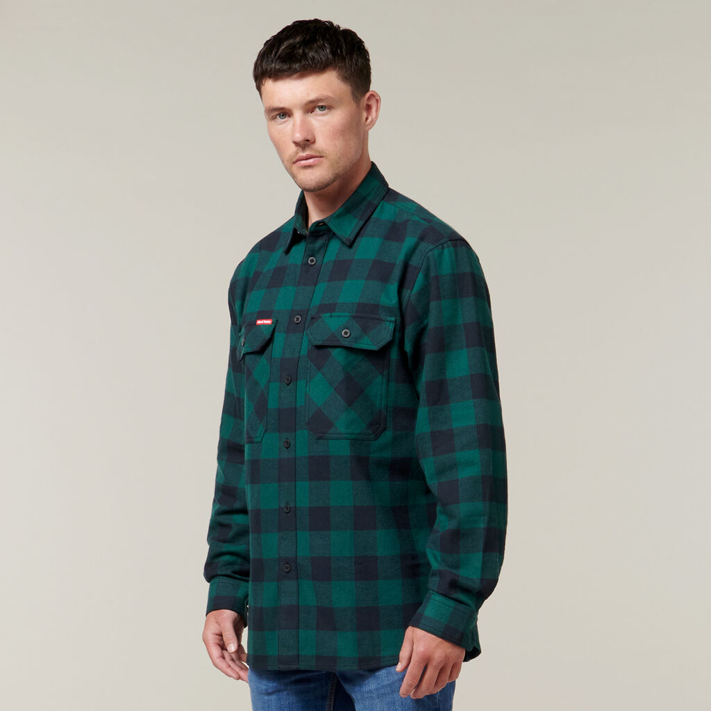 Long Sleeve Check Flannel Cotton Work Shirt