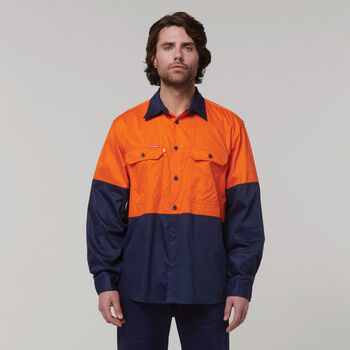 Core Hi-Vis Long Sleeve 2 Tone Vented Cotton Shirt