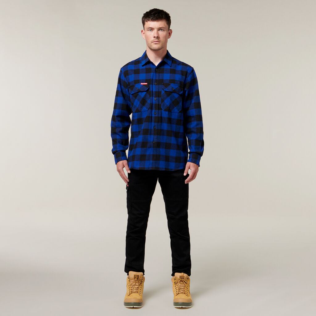Long Sleeve Check Flannel Cotton Work Shirt