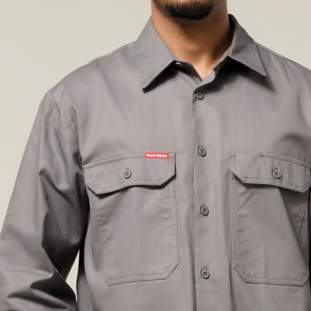 Long Sleeve Open Front Cotton Drill Work Shirt