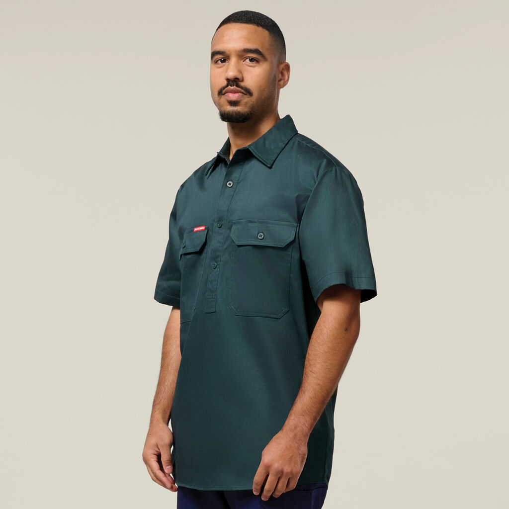 Short Sleeve Closed Front Cotton Drill Work Shirt