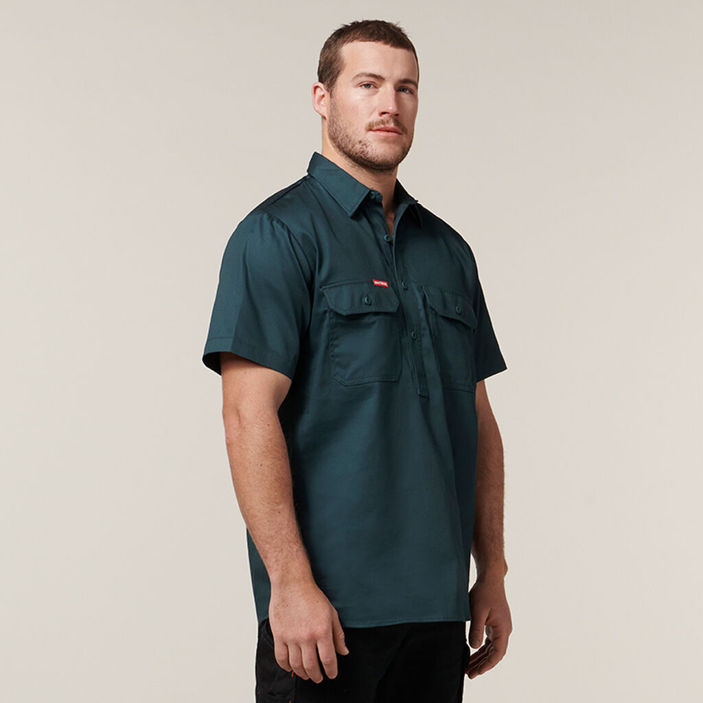 Short Sleeve Closed Front Cotton Drill Work Shirt