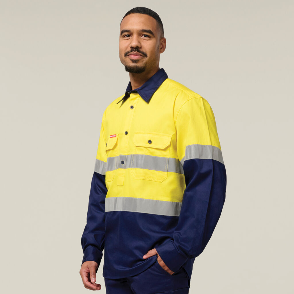 Core Hi-Vis Long Sleeve Heavyweight Closed Front Taped Shirt
