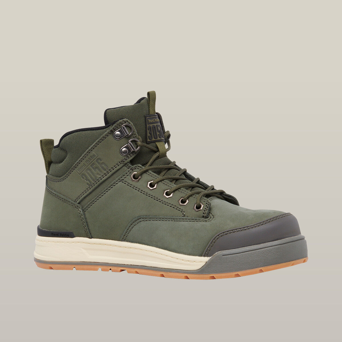 3056 Lace Zip Safety Boot, Olive | Hard Yakka Australia