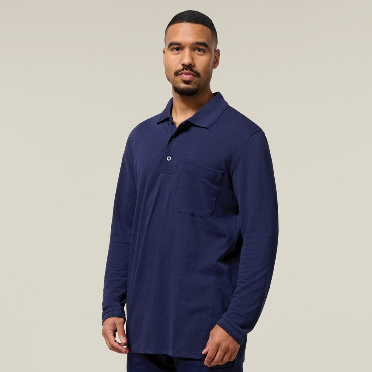 YAECA PARK｜24SS Long Sleeve Polo（Navy・L） Long Sleeve Regular Fit Polo | Hard Yakka Australia