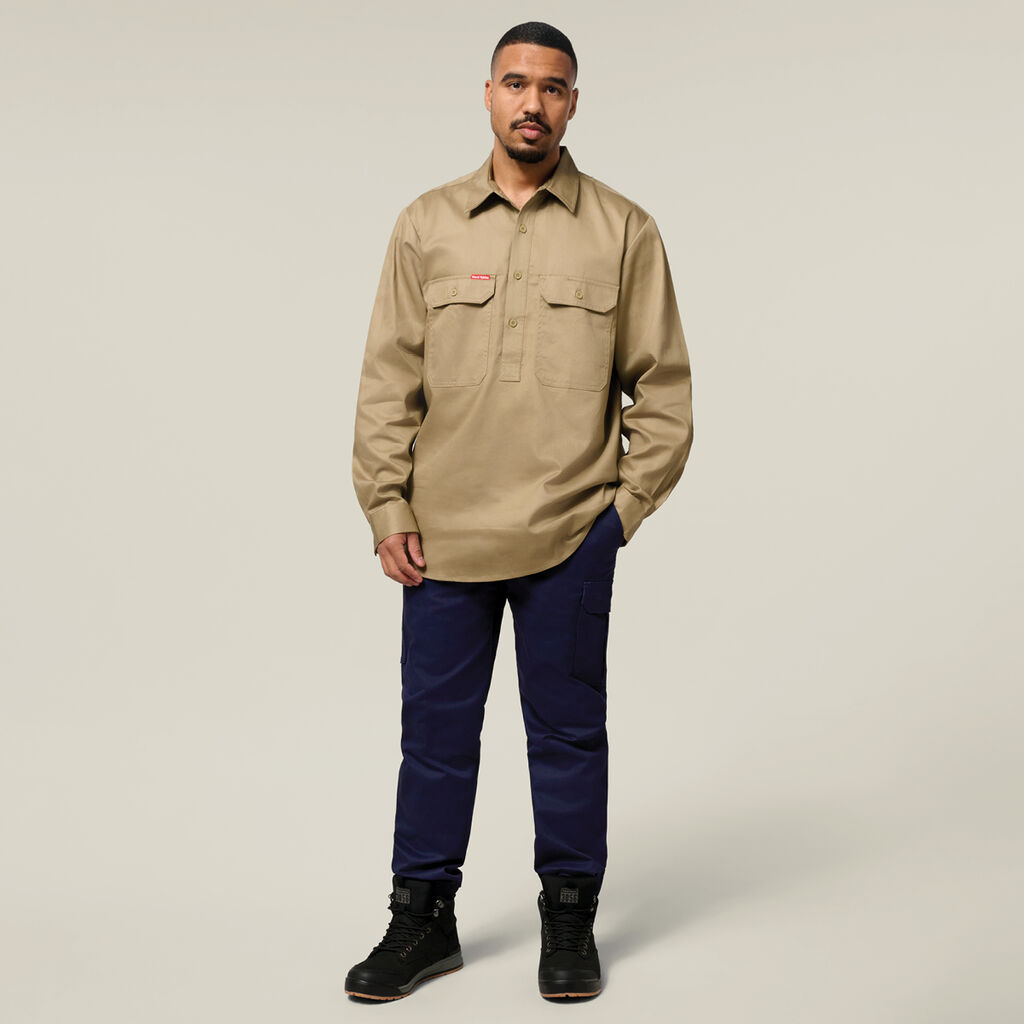 Long Sleeve Closed Front Cotton Drill Work Shirt