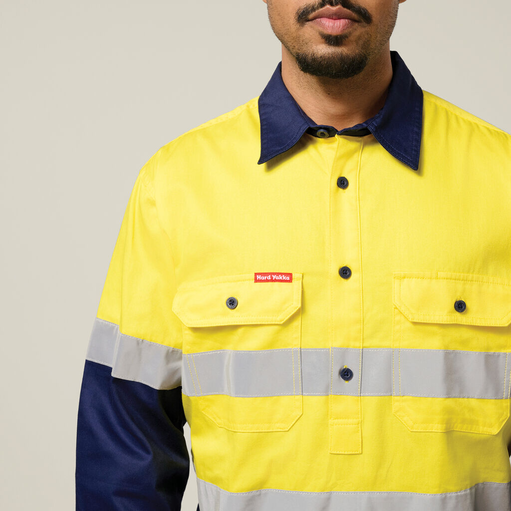 Core Hi-Vis Long Sleeve Heavyweight Closed Front Taped Shirt