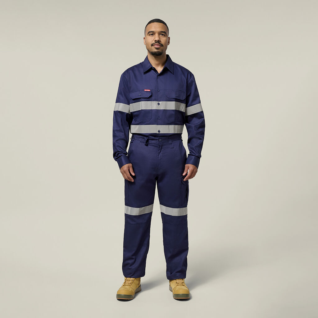Hi-Vis Cotton Drill Long Sleeve Taped Shirt