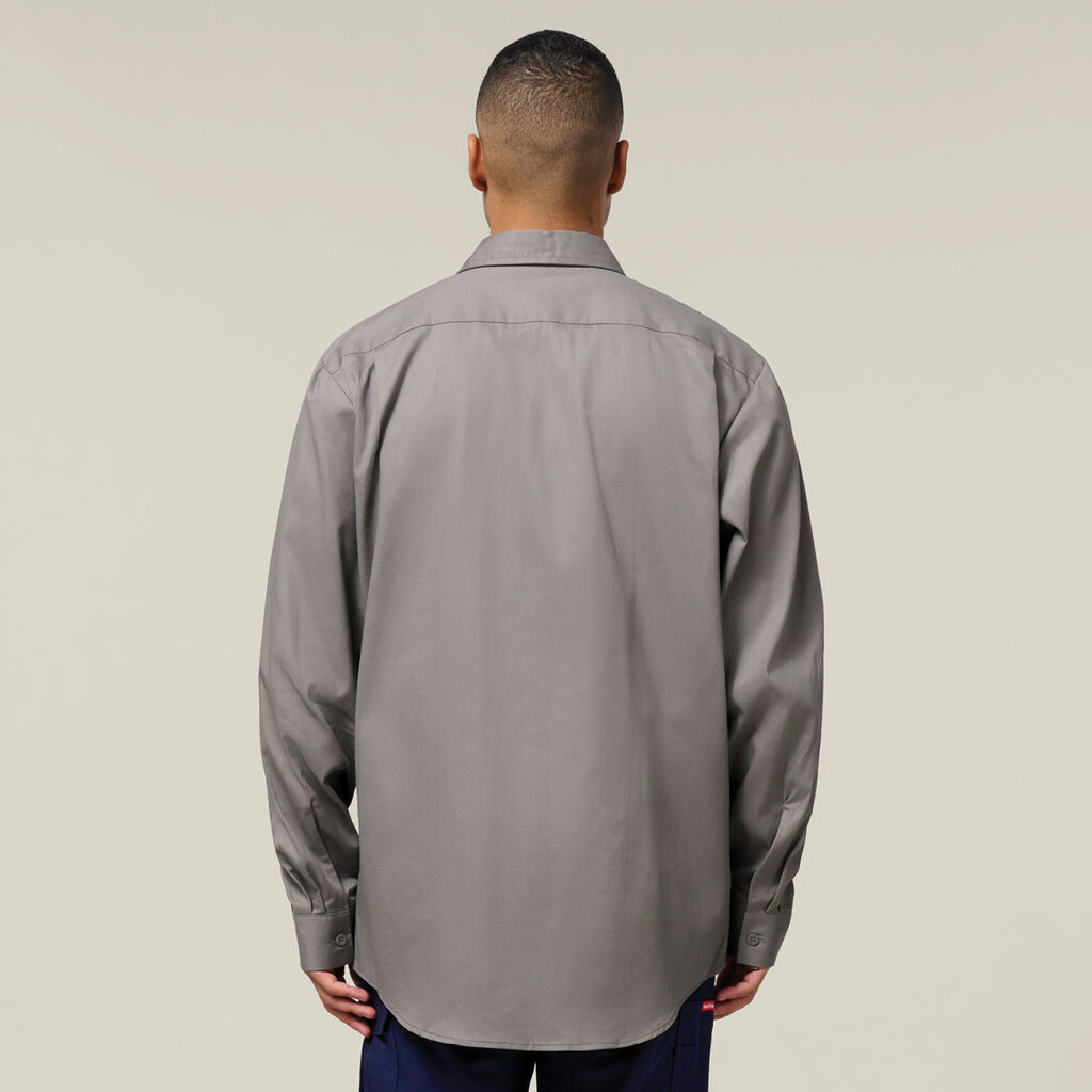 Long Sleeve Open Front Cotton Drill Work Shirt