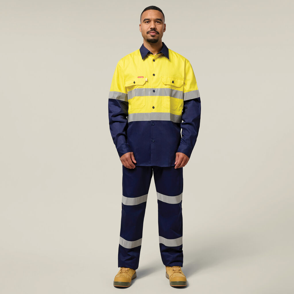 Hi-Vis 2 Tone Long Sleeve Taped Cotton Drill Shirt