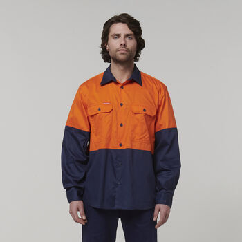 Core Hi-Vis Long Sleeve 2 Tone Vented Cotton Shirt