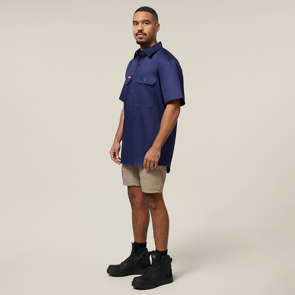 Short Sleeve Closed Front Cotton Drill Work Shirt