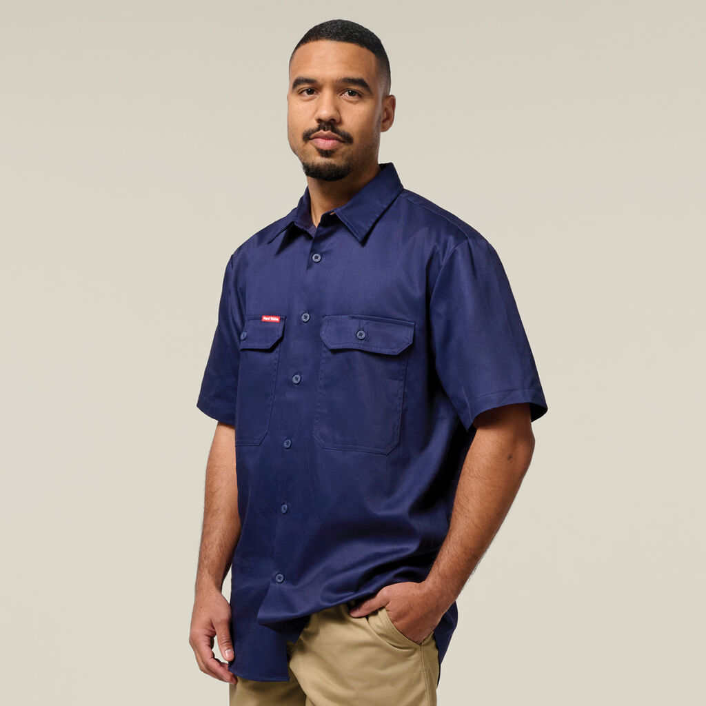 Short Sleeve Open Front Cotton Drill Work Shirt