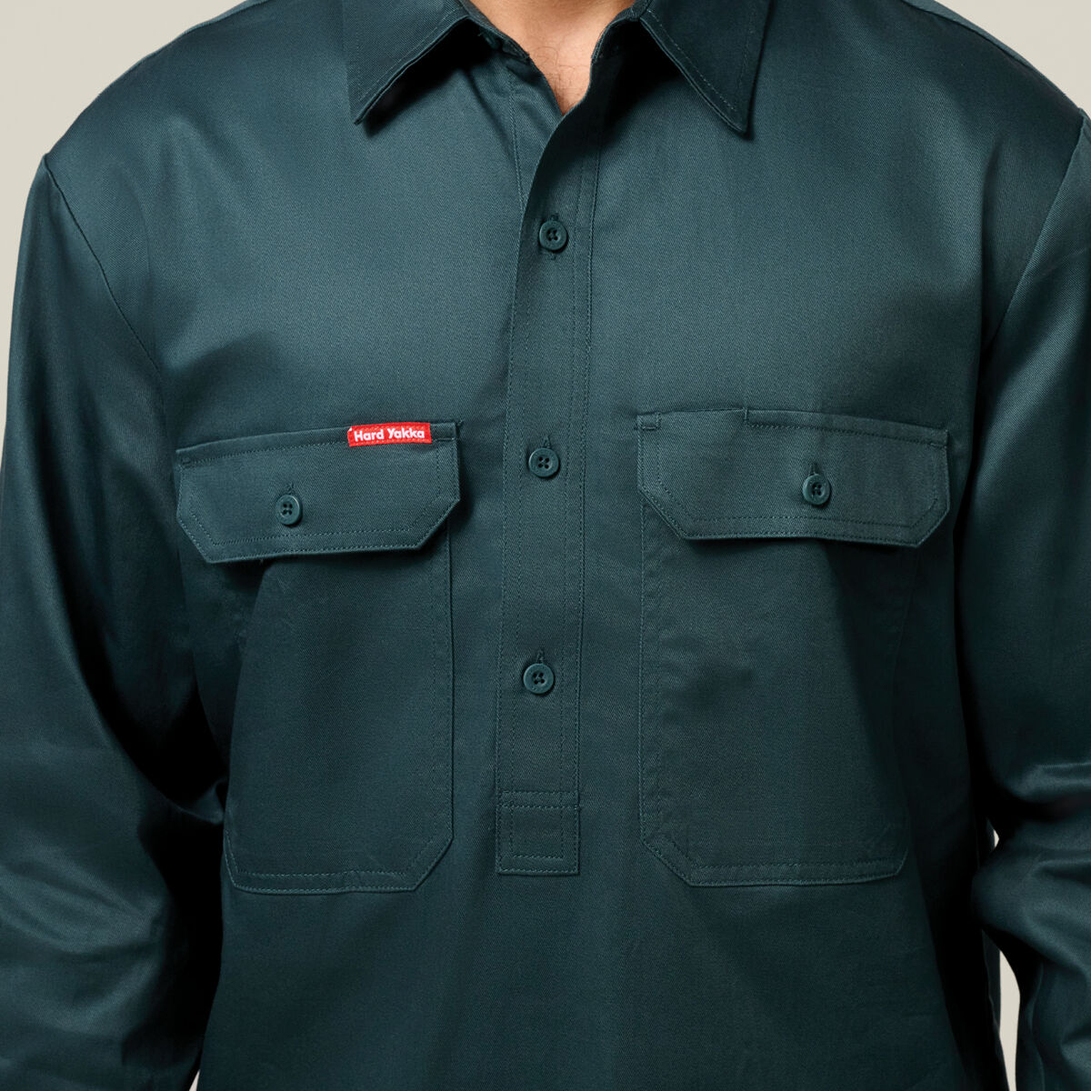 Long Sleeve Closed Front Cotton Drill Work Shirt | Hard Yakka