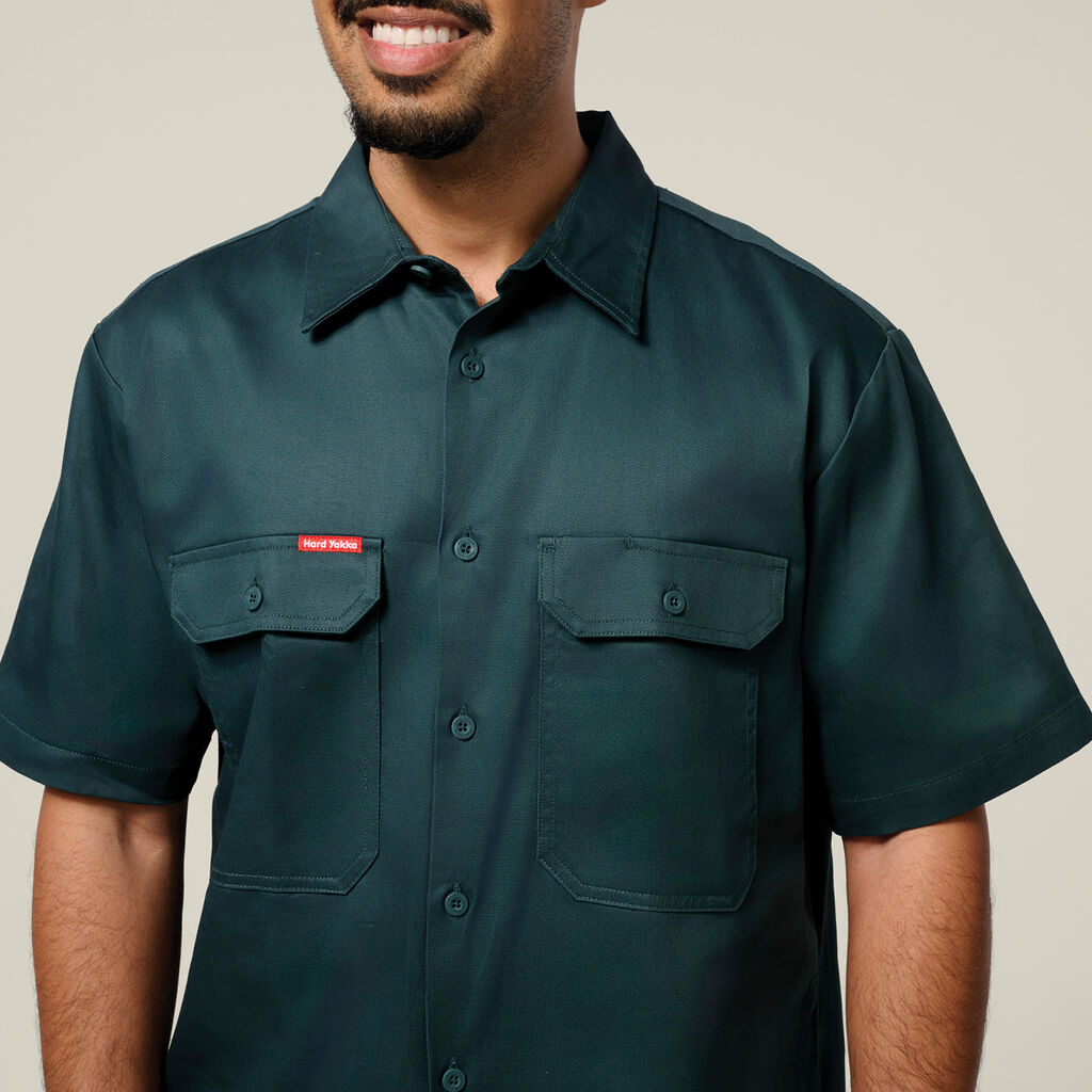 Short Sleeve Open Front Cotton Drill Work Shirt