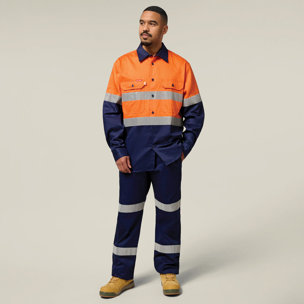 Hi-Vis 2 Tone Long Sleeve Taped Cotton Drill Shirt