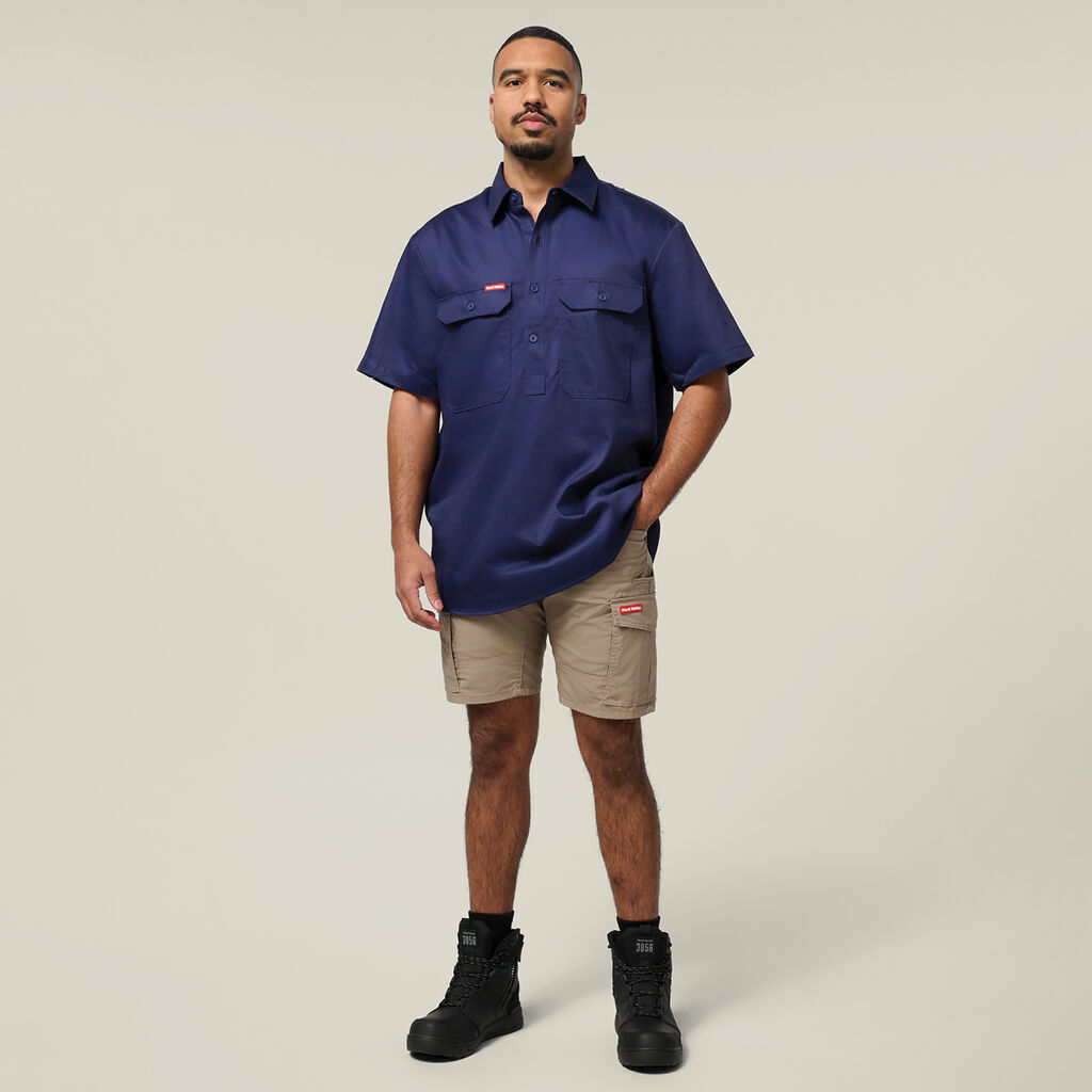 Short Sleeve Closed Front Cotton Drill Work Shirt