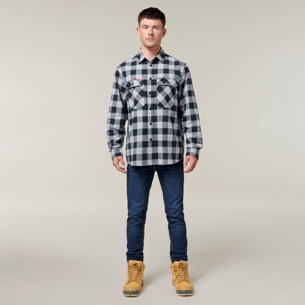 Long Sleeve Check Flannel Cotton Work Shirt