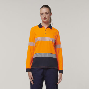 Womens  Long Sleeve Hi Vis Taped Polo 