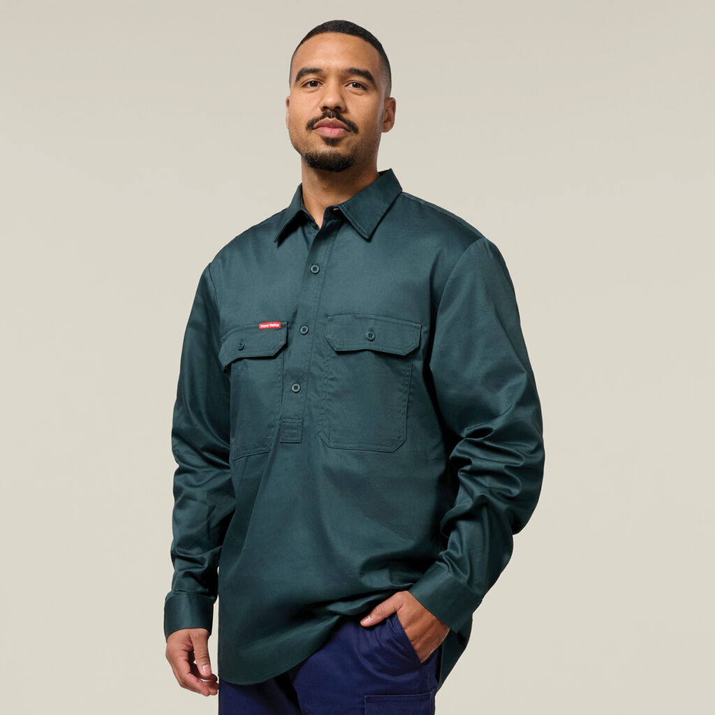 Long Sleeve Closed Front Cotton Drill Work Shirt