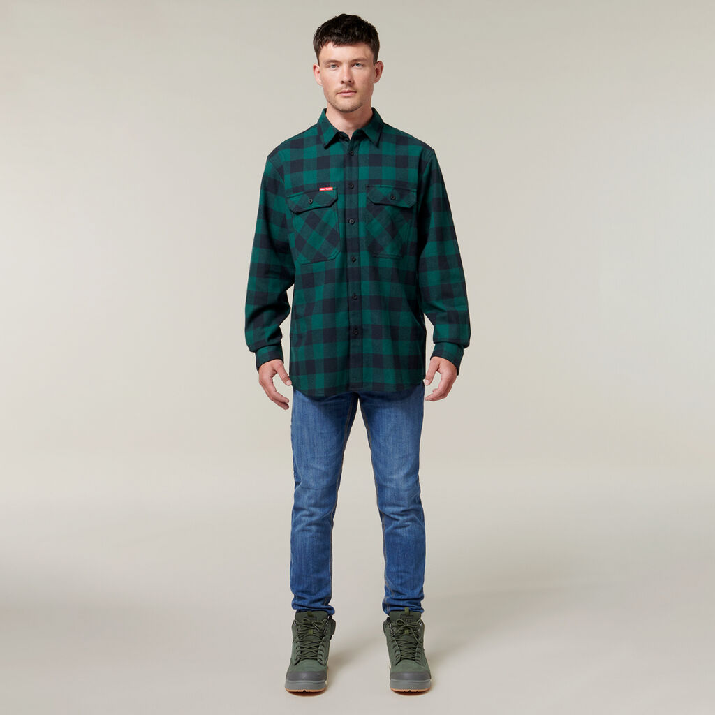 Long Sleeve Check Flannel Cotton Work Shirt
