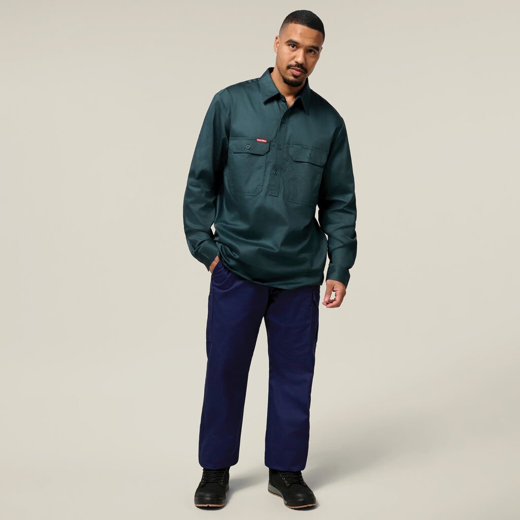 Long Sleeve Closed Front Cotton Drill Work Shirt