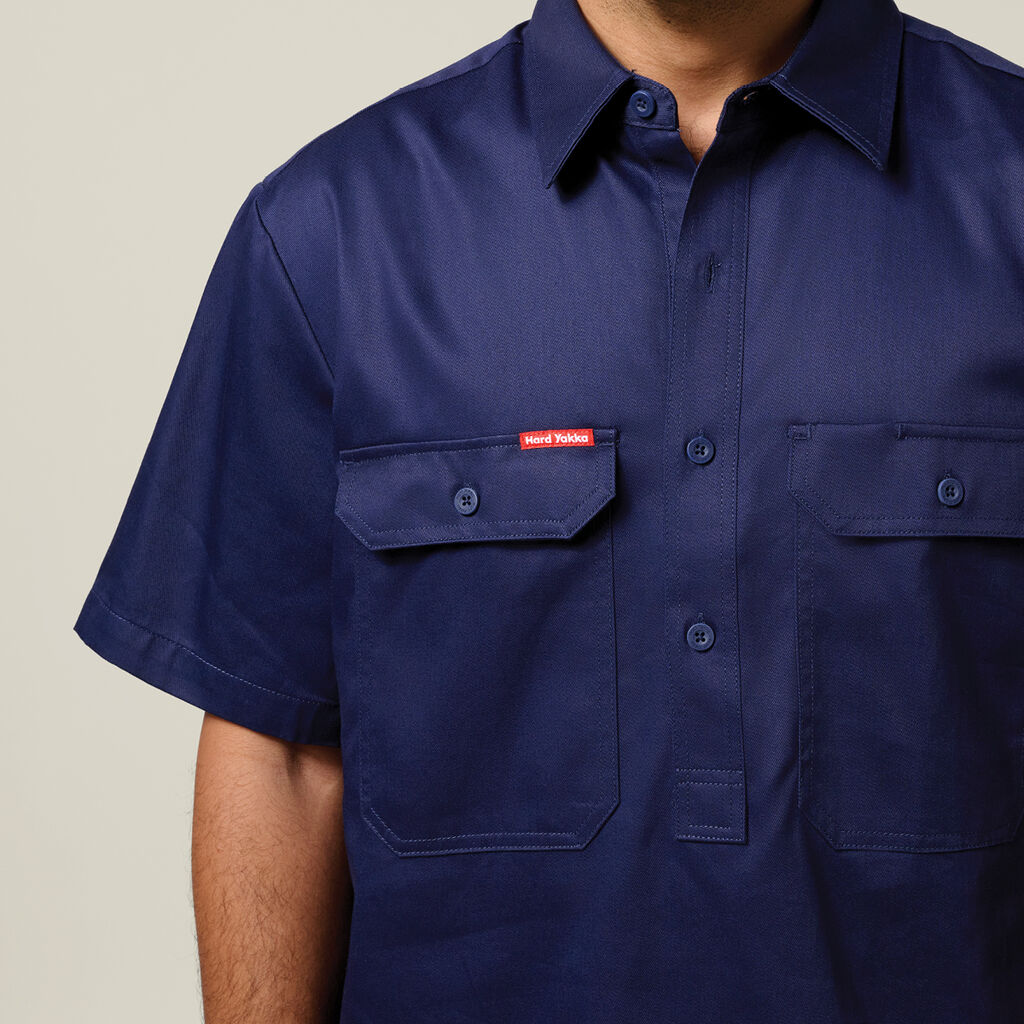 Short Sleeve Closed Front Cotton Drill Work Shirt