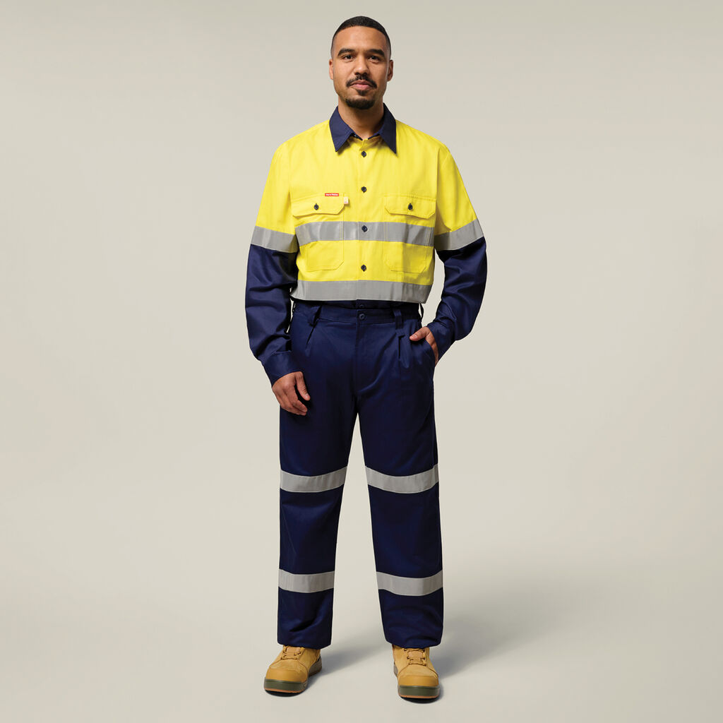Hi-Vis 2 Tone Long Sleeve Taped Cotton Drill Shirt