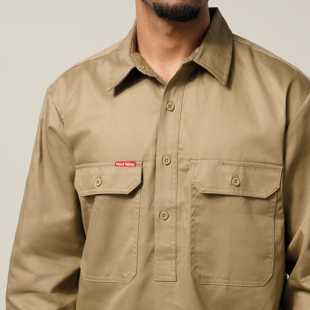 Long Sleeve Closed Front Cotton Drill Work Shirt