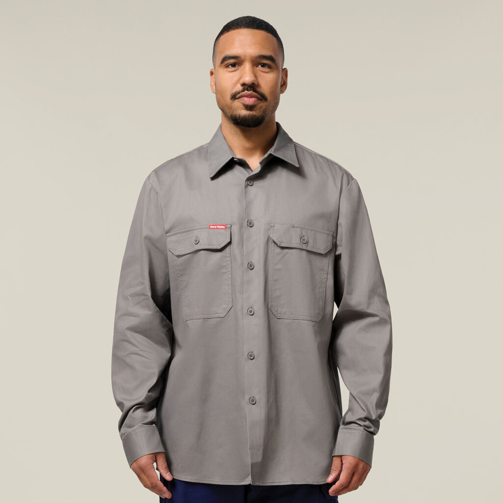 Long Sleeve Open Front Cotton Drill Work Shirt
