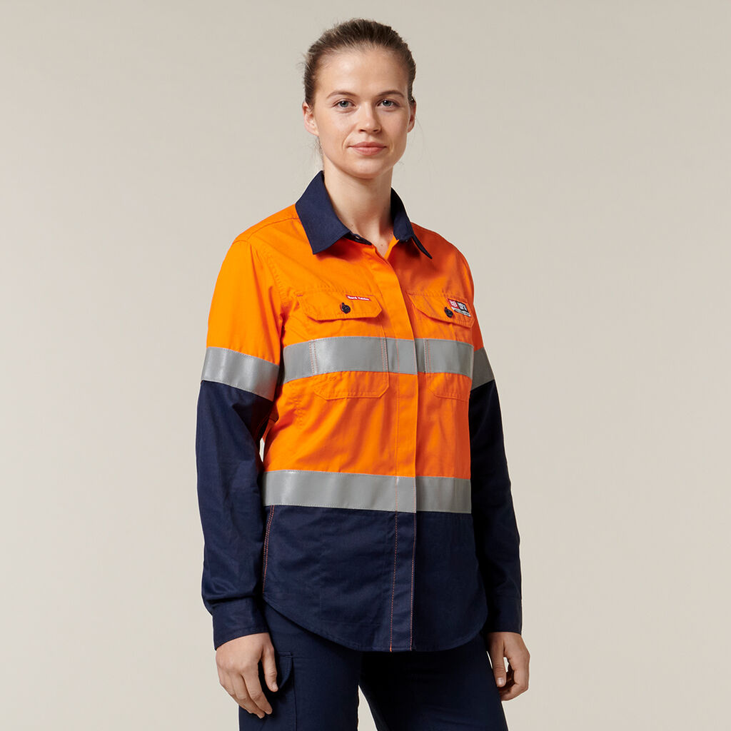 Womens Shieldtec Fr Hi Vis 2Tone Open Front Taped Shirt image number null