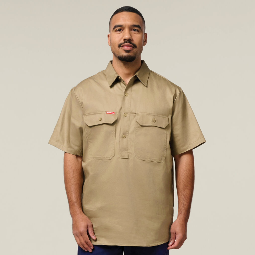 Short Sleeve Closed Front Cotton Drill Work Shirt