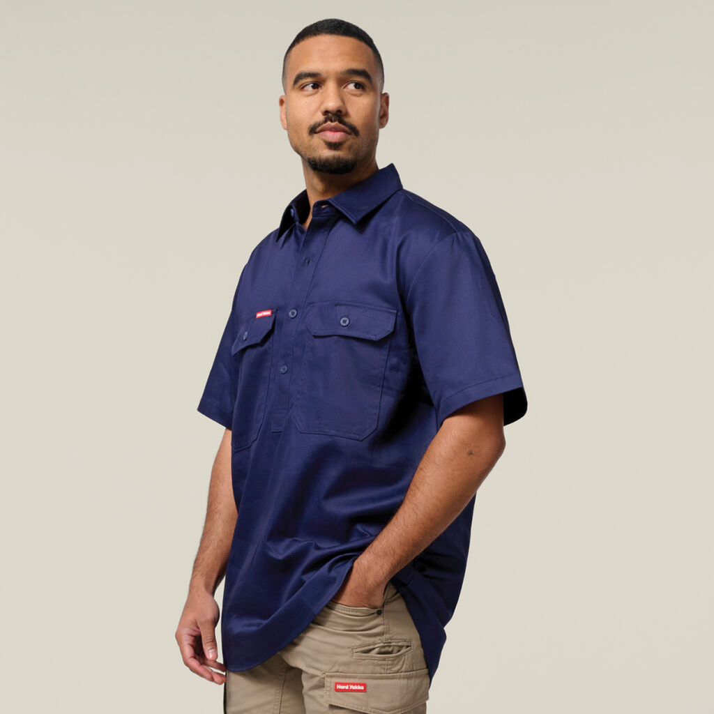 Short Sleeve Closed Front Cotton Drill Work Shirt