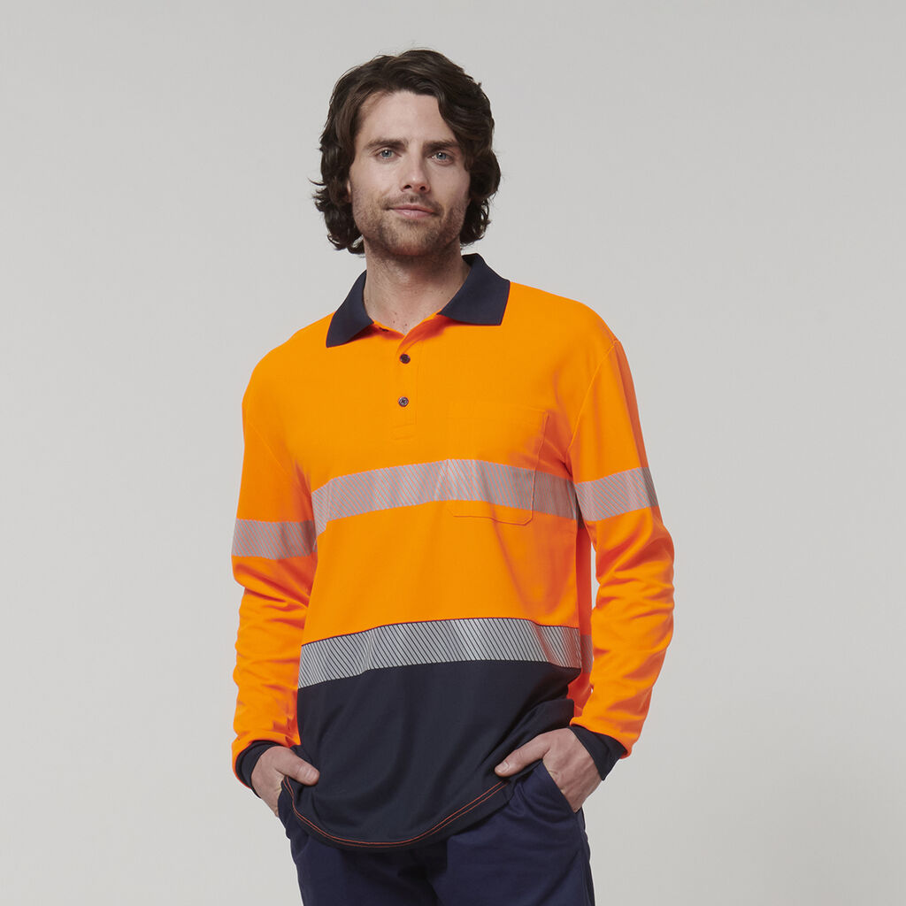 Mens Long Sleeve Hi Vis Taped Polo 